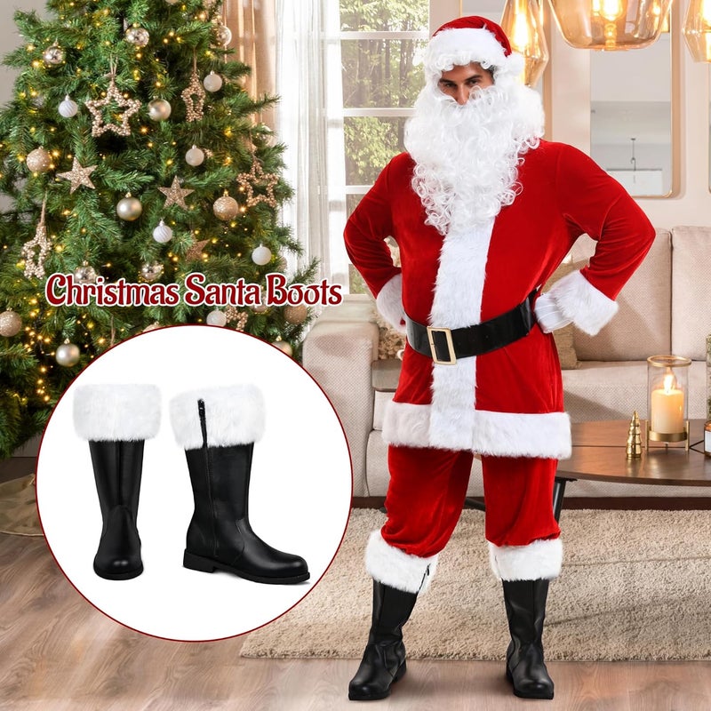 FancyFun Store Christmas Santa Boots Men, Christmas Santa Claus Boots for Men Adult Wide Calf Costume with White Fur - Image 4